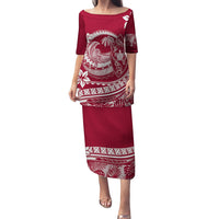 Polynesian Plumeria Puletasi Ride The Waves - Burgundy LT7 Long Dress Burgundy - Polynesian Pride