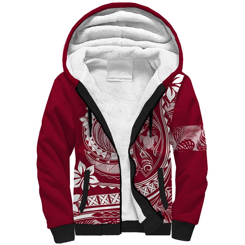 Polynesian Plumeria Sherpa Hoodie Ride The Waves - Burgundy LT7 Unisex Burgundy - Polynesian Pride