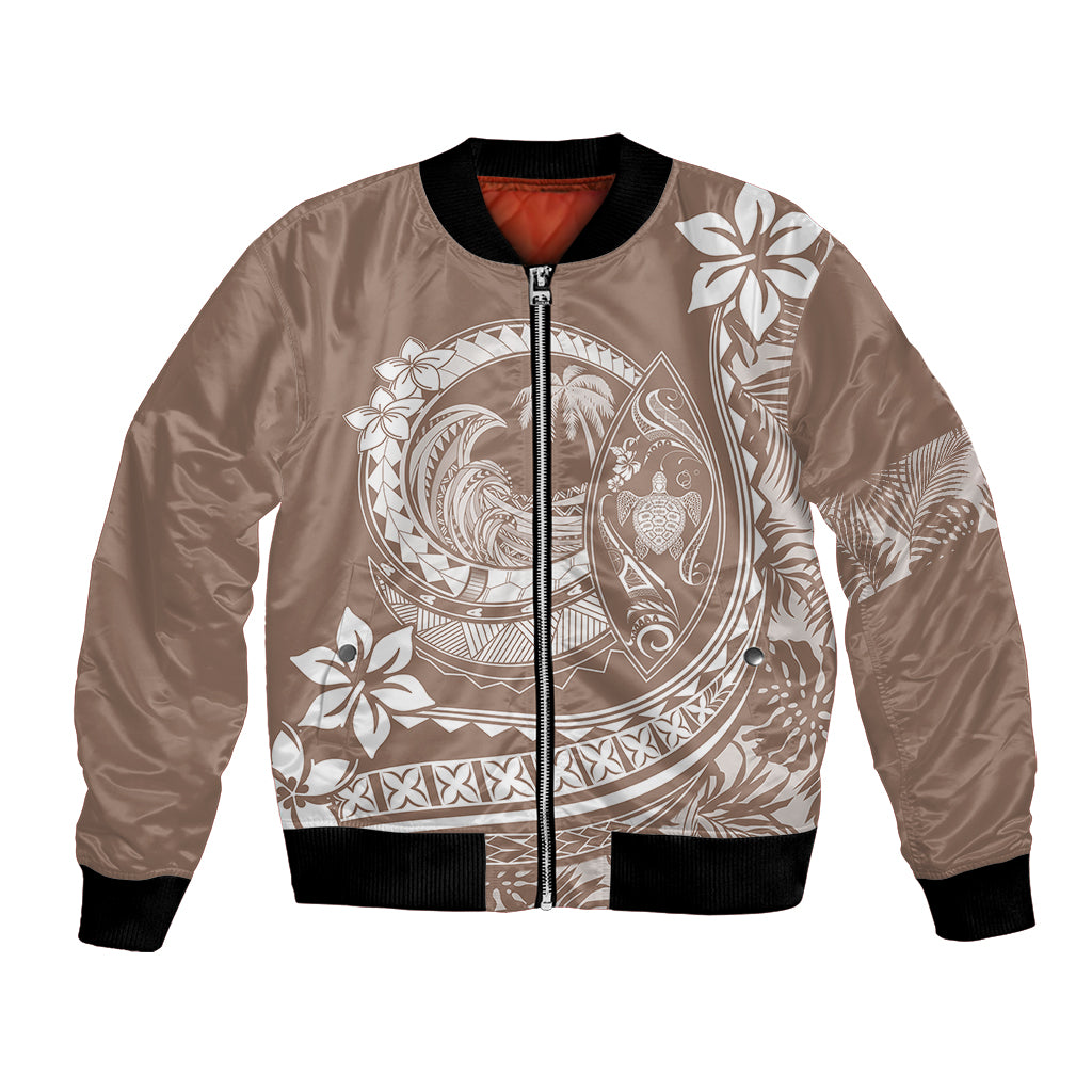 Polynesian Plumeria Bomber Jacket Ride The Waves - Beige LT7 Unisex Beige - Polynesian Pride