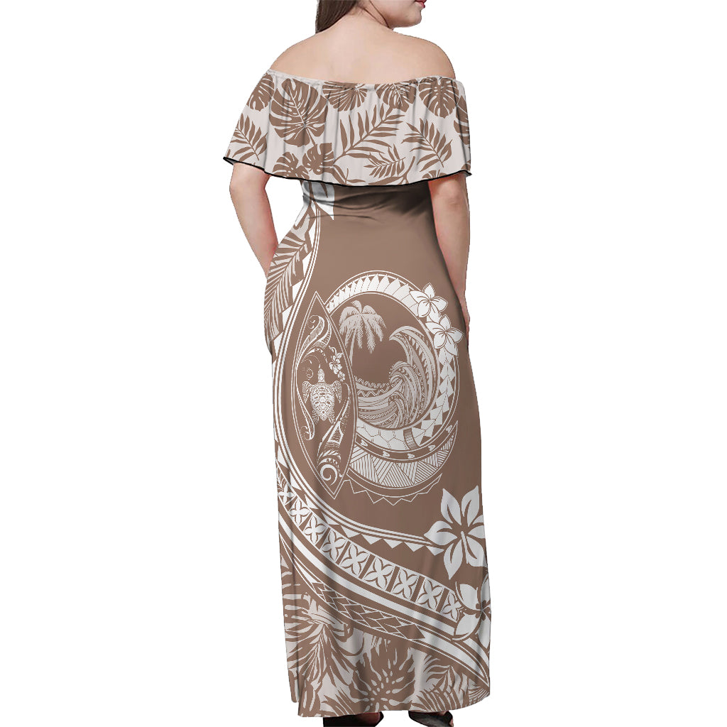 Polynesian Plumeria Off Shoulder Maxi Dress Ride The Waves - Beige LT7 - Polynesian Pride