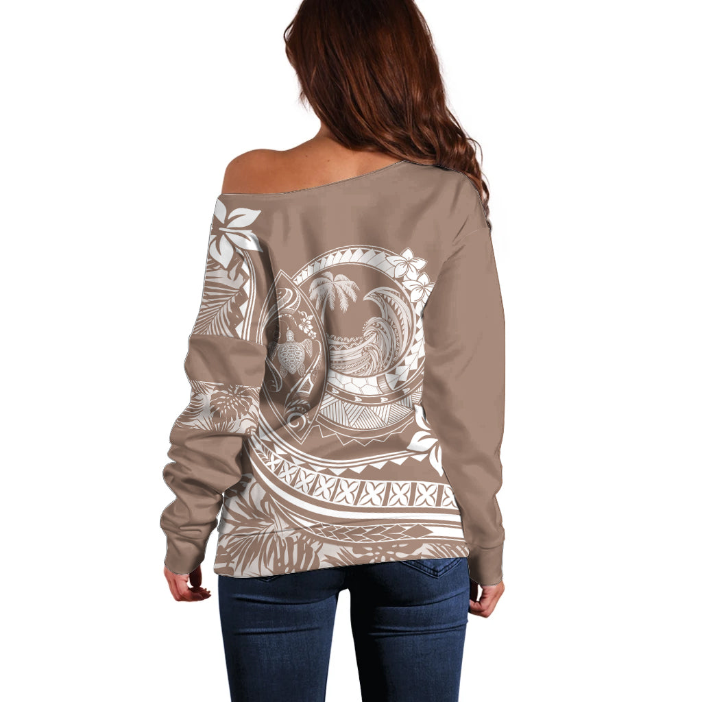 Polynesian Plumeria Off Shoulder Sweater Ride The Waves - Beige LT7 - Polynesian Pride