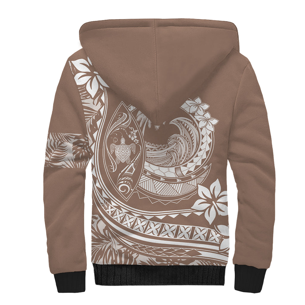 Polynesian Plumeria Sherpa Hoodie Ride The Waves - Beige LT7 - Polynesian Pride