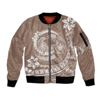 Polynesian Plumeria Sleeve Zip Bomber Jacket Ride The Waves - Beige LT7 Unisex Beige - Polynesian Pride