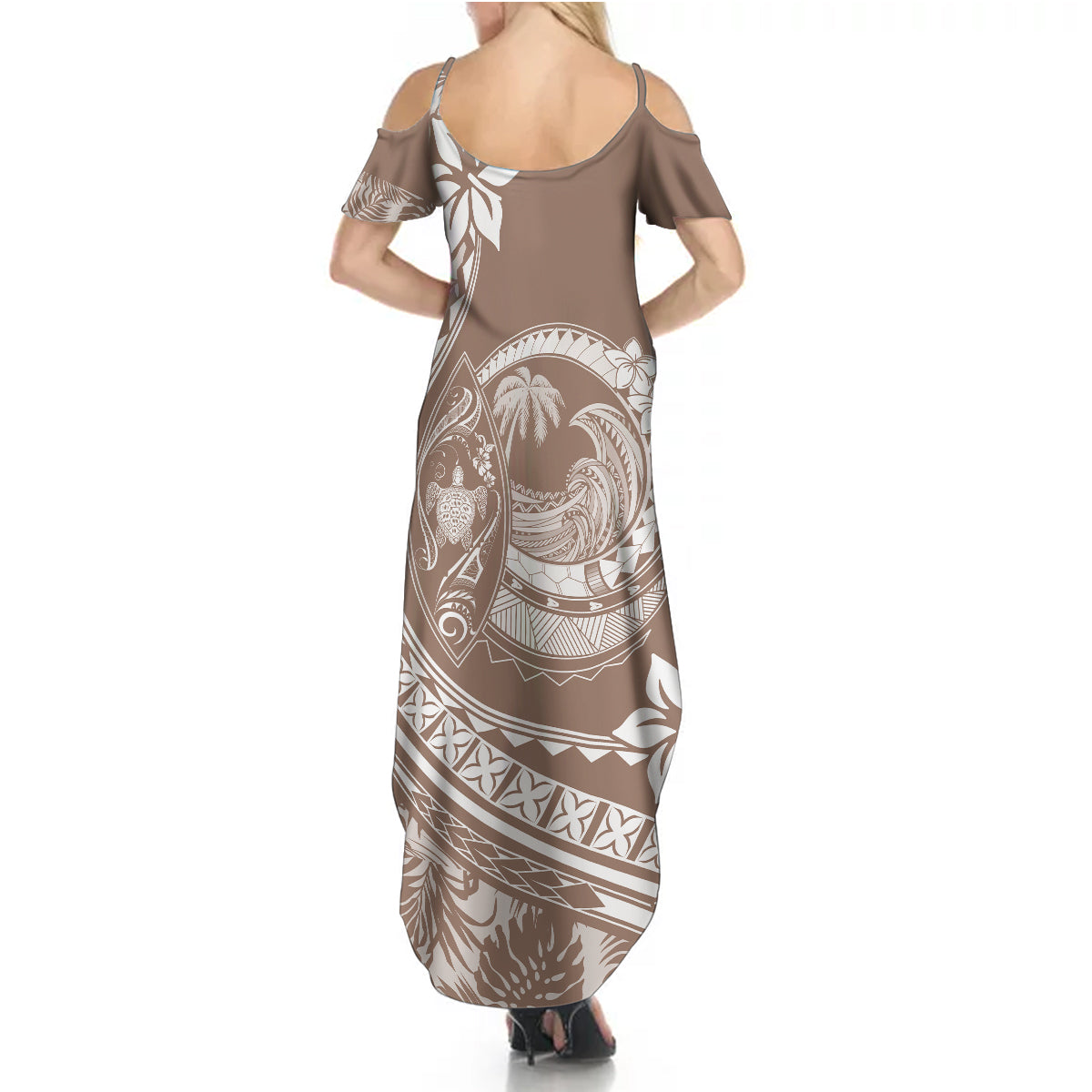 Polynesian Plumeria Summer Maxi Dress Ride The Waves - Beige LT7 - Polynesian Pride