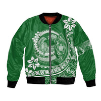 Polynesian Plumeria Bomber Jacket Ride The Waves - Green LT7 Unisex Green - Polynesian Pride