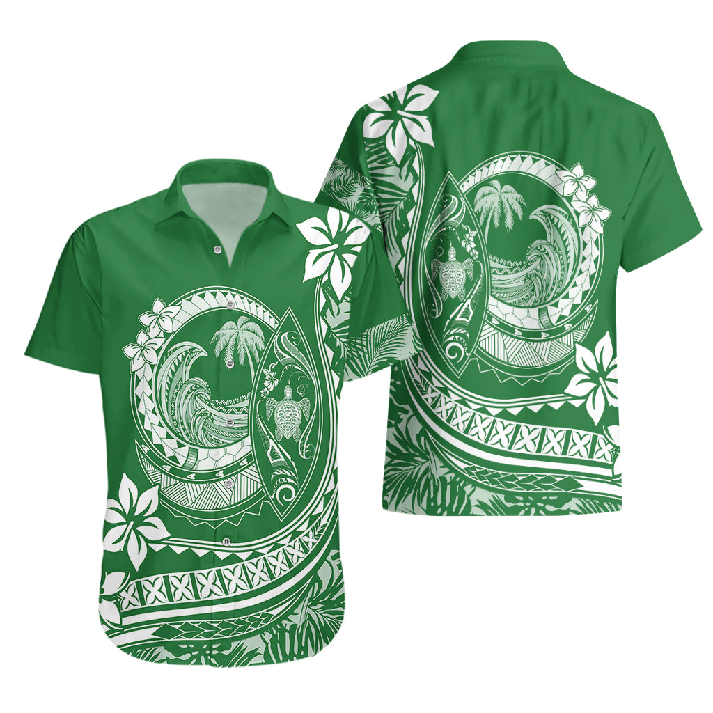 Polynesian Plumeria Hawaiian Shirt Ride The Waves - Green LT7 - Polynesian Pride
