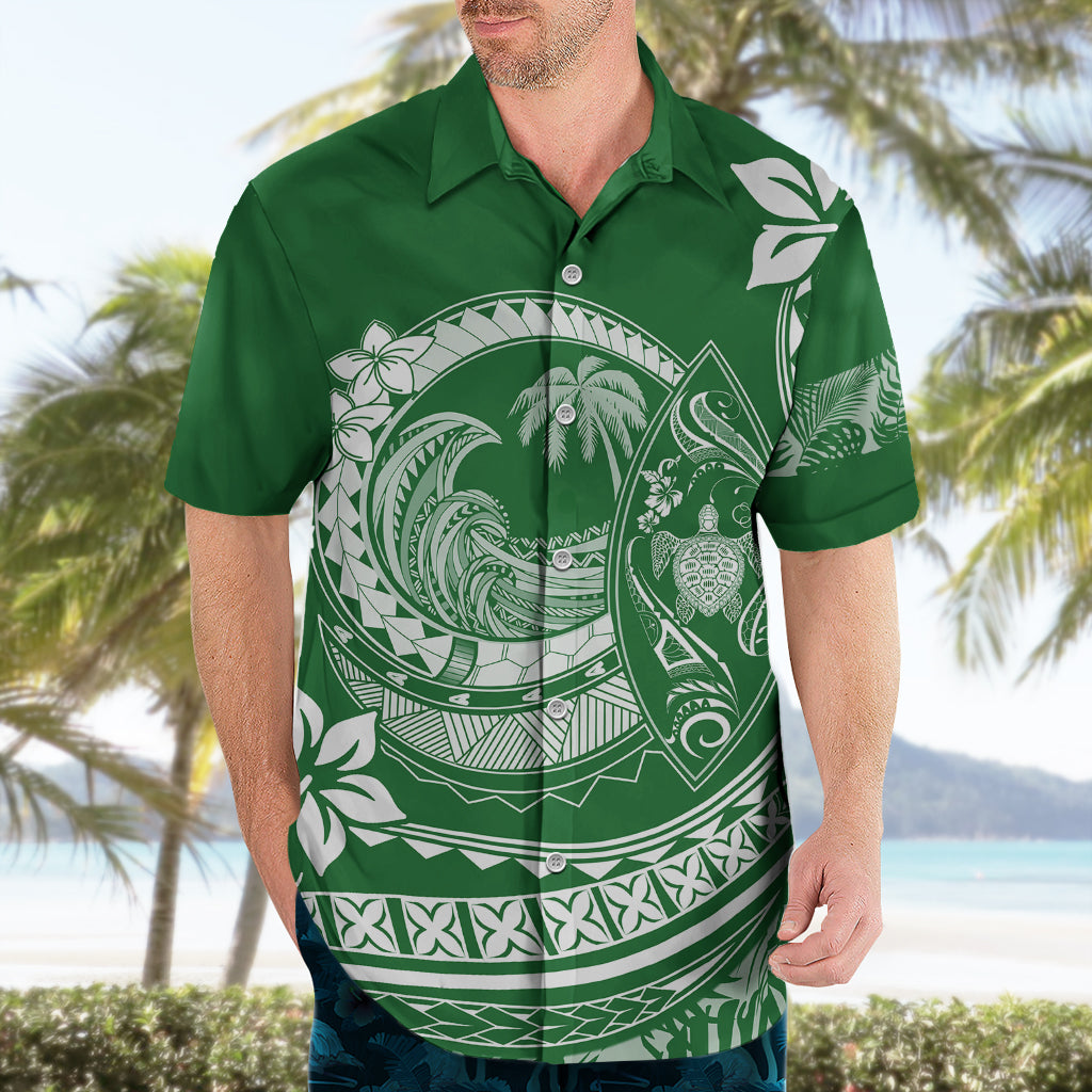 Polynesian Plumeria Hawaiian Shirt Ride The Waves - Green LT7 - Polynesian Pride
