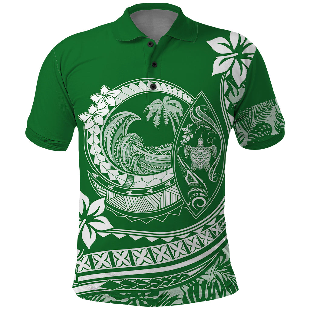 Polynesian Plumeria Polo Shirt Ride The Waves Green LT7 Green - Polynesian Pride