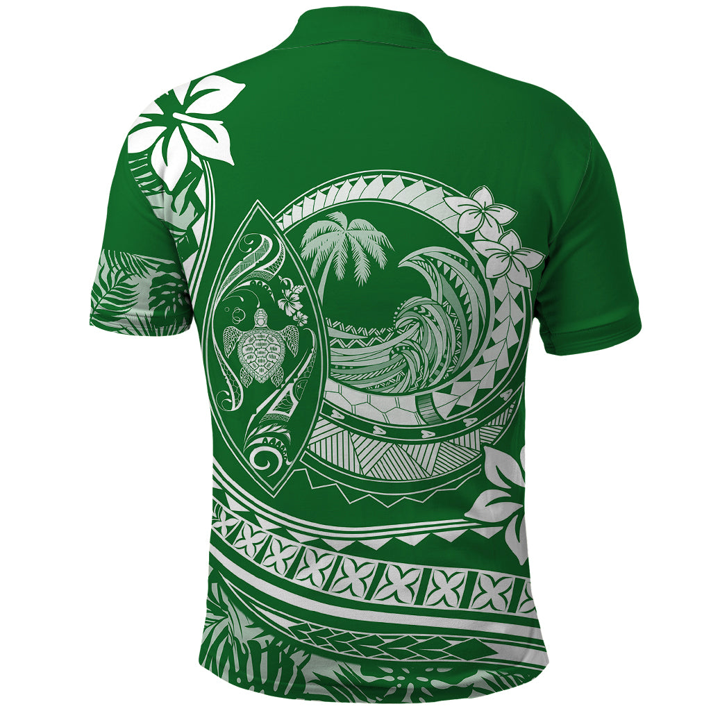Polynesian Plumeria Polo Shirt Ride The Waves Green LT7 - Polynesian Pride