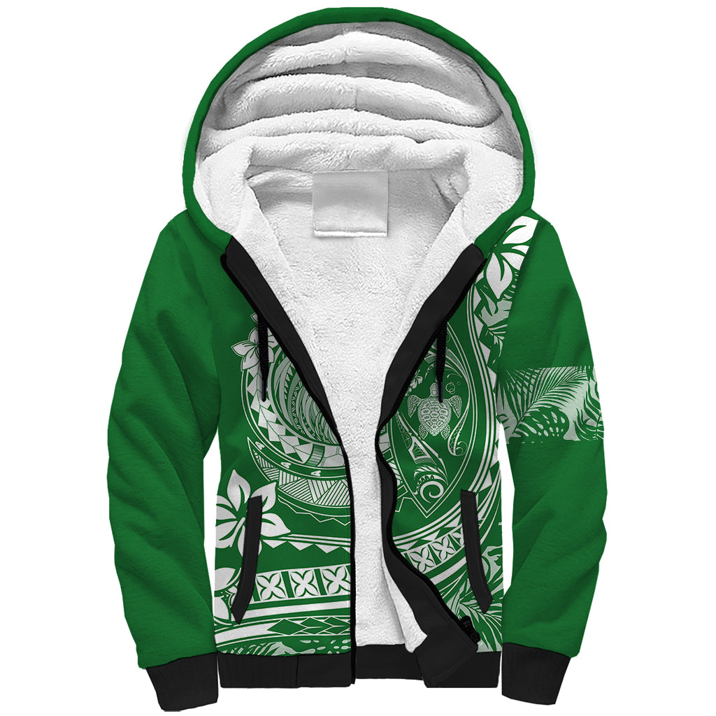 Polynesian Plumeria Sherpa Hoodie Ride The Waves - Green LT7 Unisex Green - Polynesian Pride