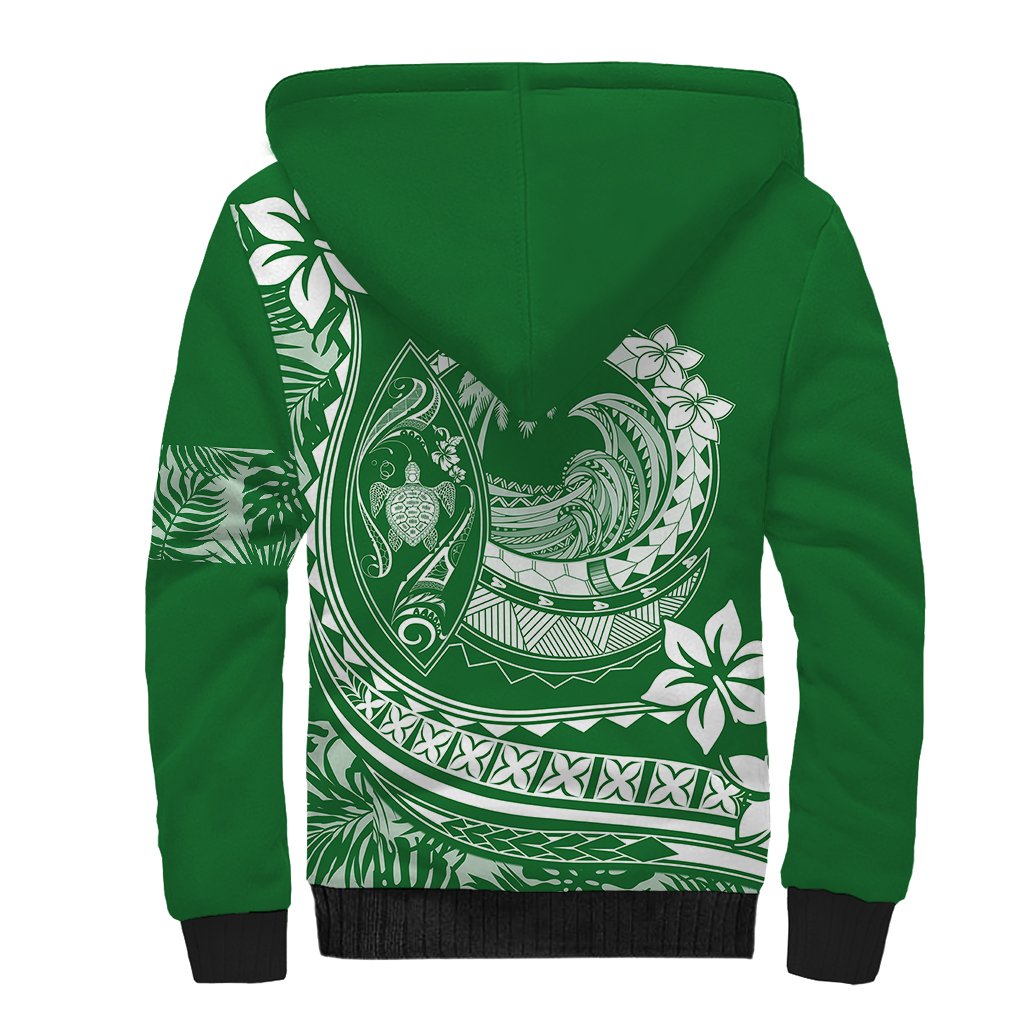 Polynesian Plumeria Sherpa Hoodie Ride The Waves - Green LT7 - Polynesian Pride