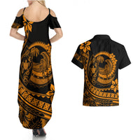 Polynesian Plumeria Couples Matching Summer Maxi Dress and Hawaiian Shirt Ride The Waves - Orange LT7 - Polynesian Pride