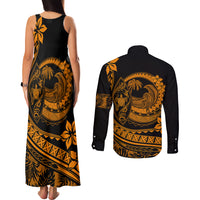 Polynesian Plumeria Couples Matching Tank Maxi Dress and Long Sleeve Button Shirts Ride The Waves - Orange LT7 - Polynesian Pride