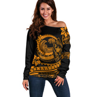 Polynesian Plumeria Off Shoulder Sweater Ride The Waves - Orange LT7 Women Orange - Polynesian Pride