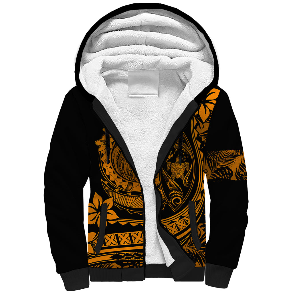 Polynesian Plumeria Sherpa Hoodie Ride The Waves - Orange LT7 Unisex Orange - Polynesian Pride