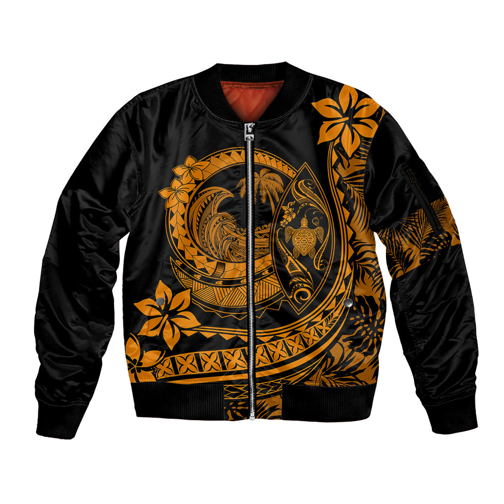 Polynesian Plumeria Sleeve Zip Bomber Jacket Ride The Waves - Orange LT7 Unisex Orange - Polynesian Pride