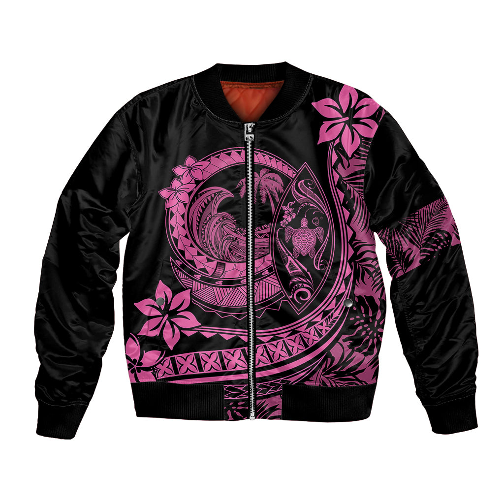 Polynesian Plumeria Bomber Jacket Ride The Waves - Pink LT7 Unisex Pink - Polynesian Pride