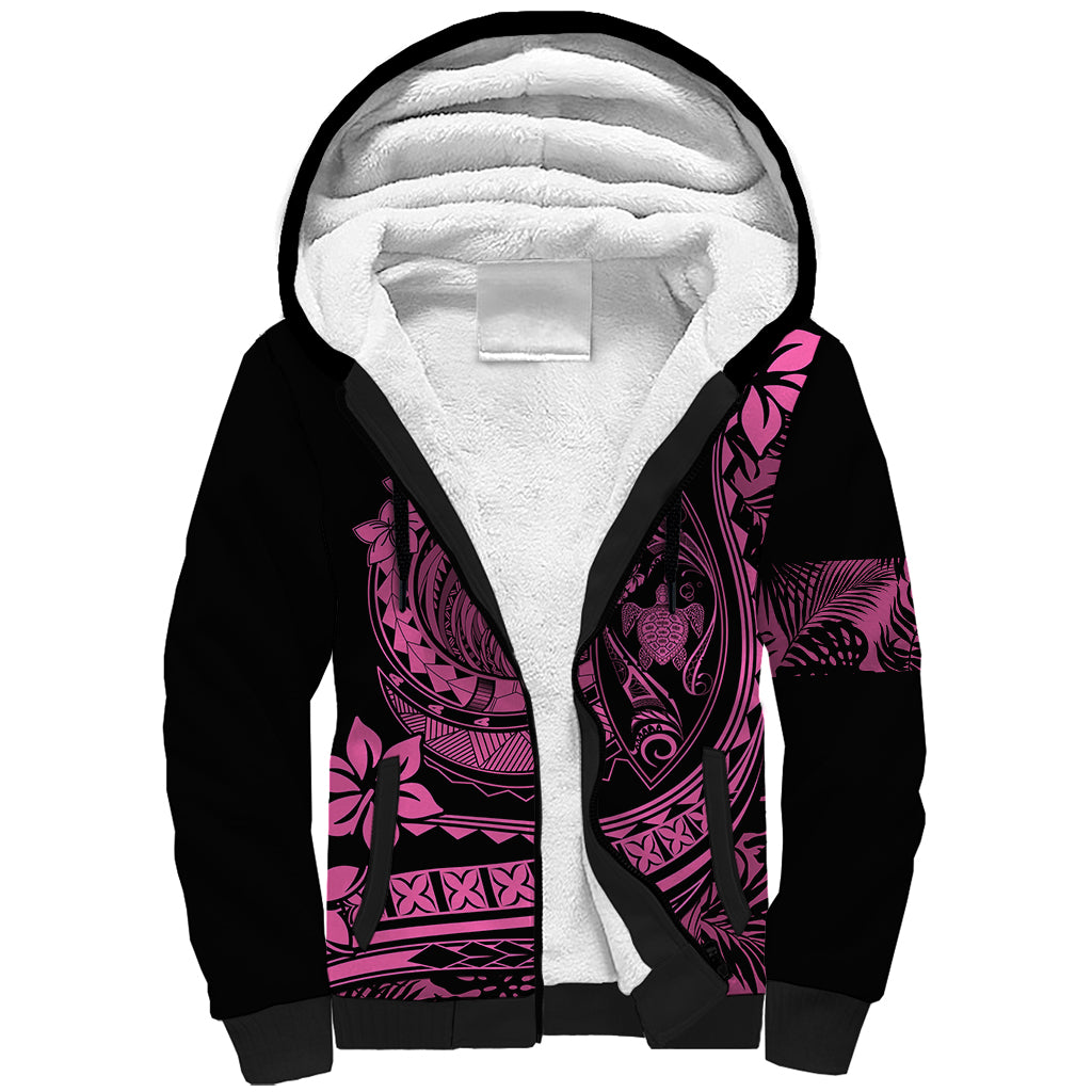 Polynesian Plumeria Sherpa Hoodie Ride The Waves - Pink LT7 Unisex Pink - Polynesian Pride