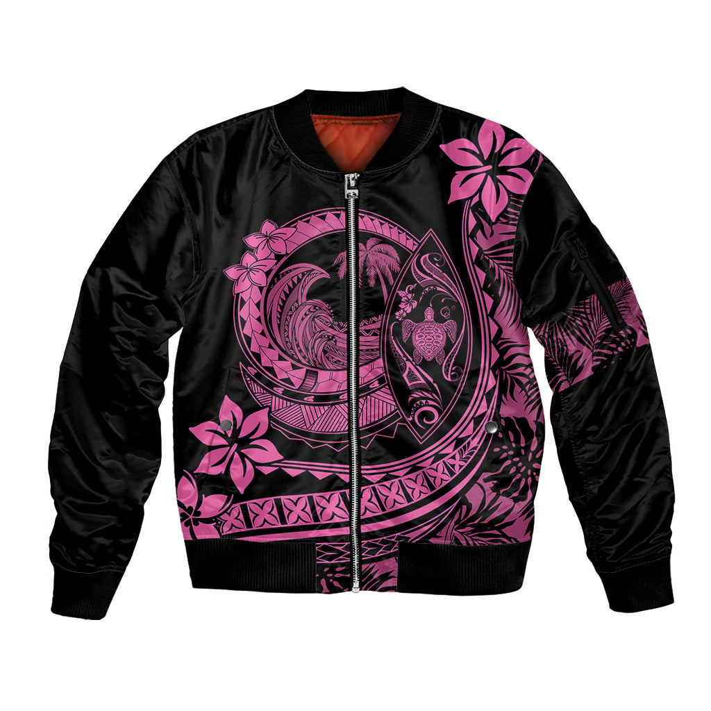 Polynesian Plumeria Sleeve Zip Bomber Jacket Ride The Waves - Pink LT7 Unisex Pink - Polynesian Pride
