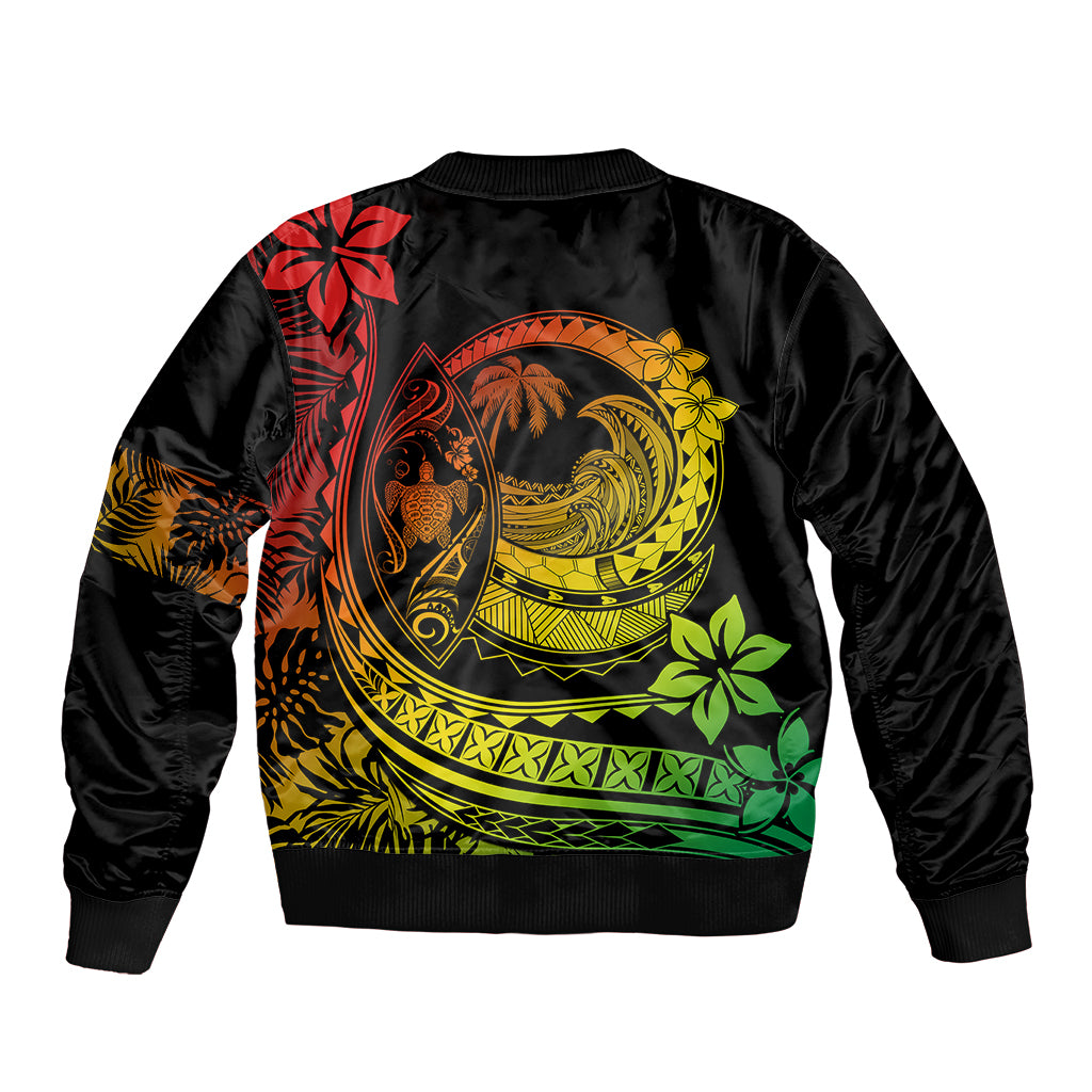 Polynesian Plumeria Bomber Jacket Ride The Waves - Reggae LT7 - Polynesian Pride