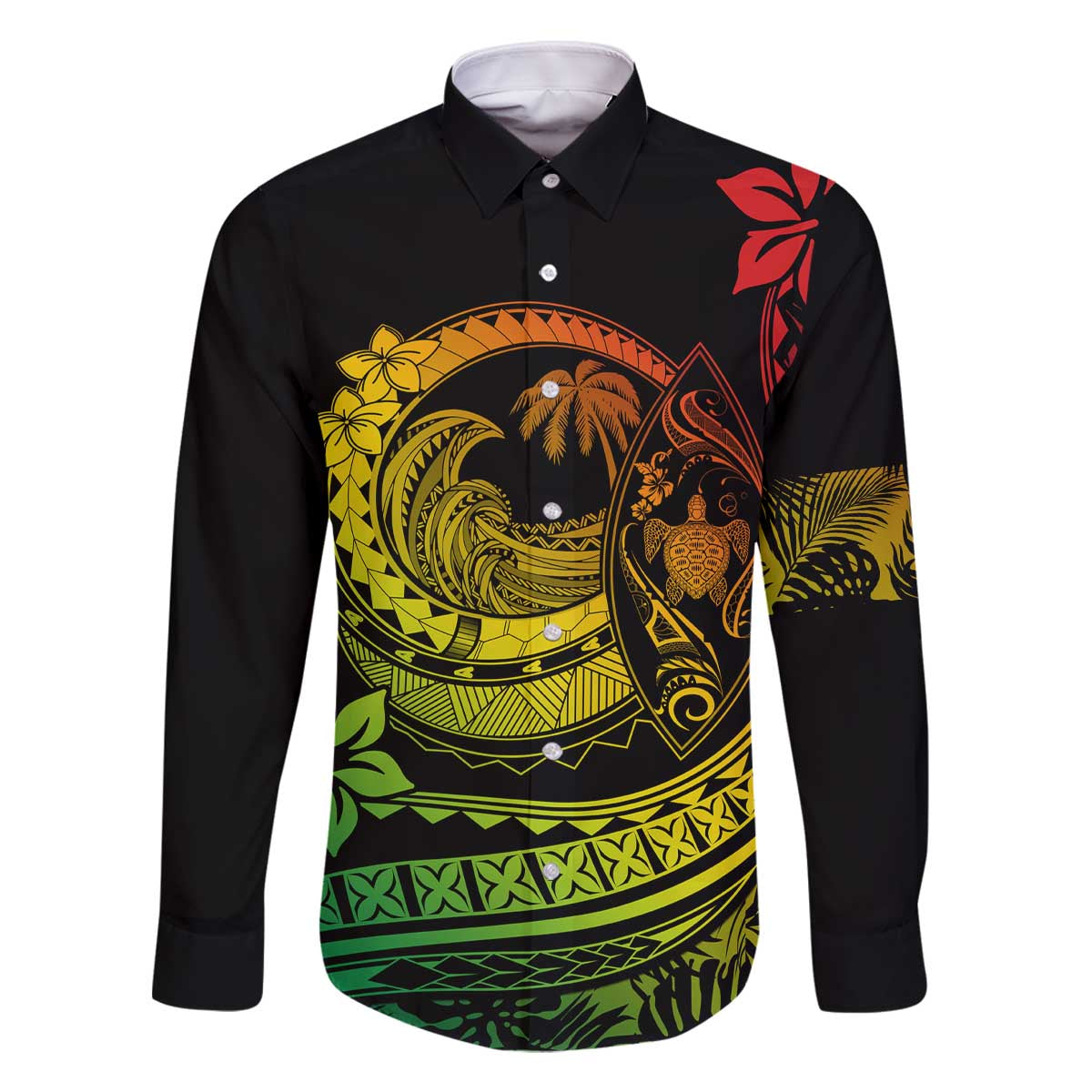 Hawaii Family Matching Outfits Polynesian Plumeria Off Shoulder Long Sleeve Dress And Shirt Family Set Clothes Ride The Waves - Reggae LT7