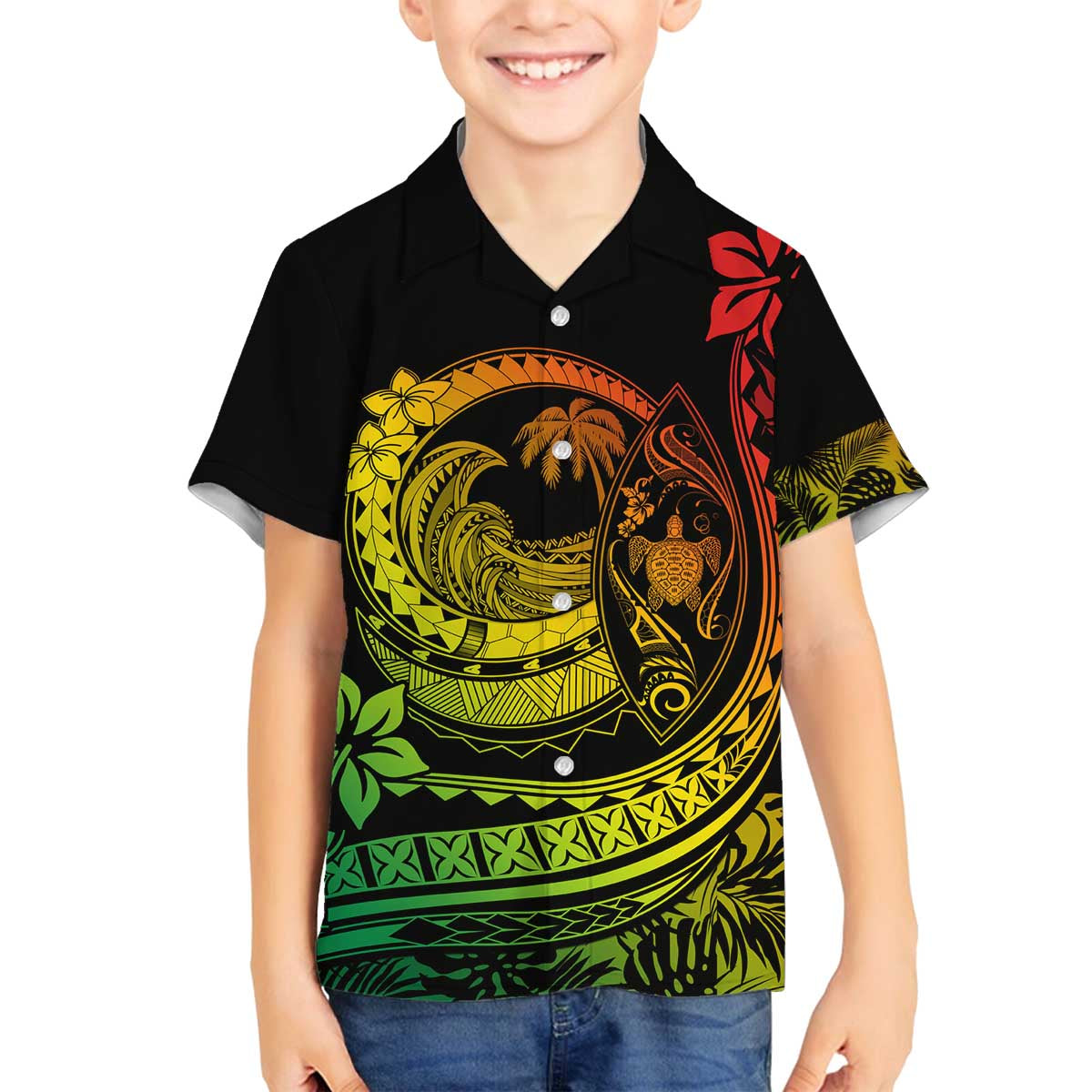 Hawaii Family Matching Outfits Polynesian Plumeria Off Shoulder Long Sleeve Dress And Shirt Family Set Clothes Ride The Waves - Reggae LT7