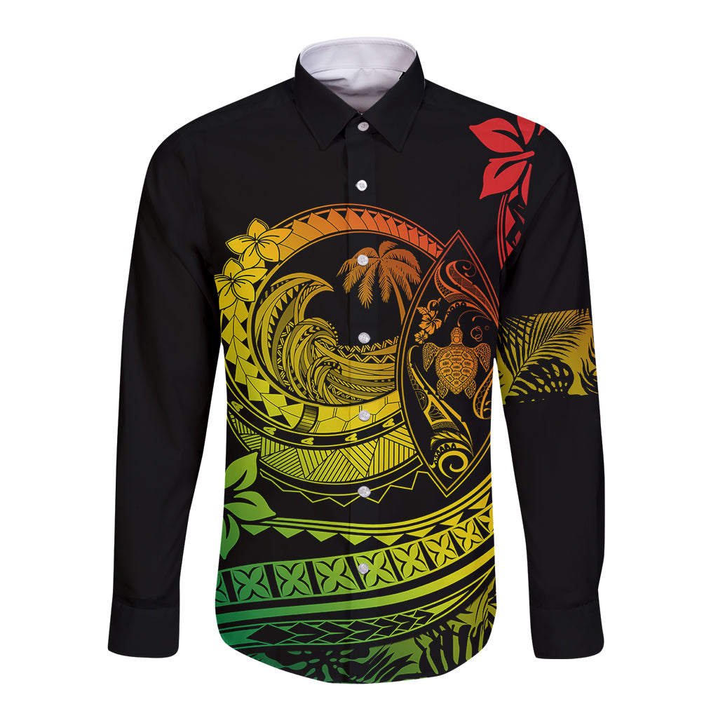Polynesian Plumeria Long Sleeve Button Shirt Ride The Waves - Reggae LT7 Unisex Reggae - Polynesian Pride