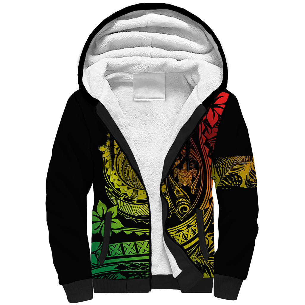Polynesian Plumeria Sherpa Hoodie Ride The Waves - Reggae LT7 Unisex Reggae - Polynesian Pride