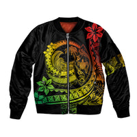 Polynesian Plumeria Sleeve Zip Bomber Jacket Ride The Waves - Reggae LT7 Unisex Reggae - Polynesian Pride
