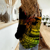 Polynesian Plumeria Women Casual Shirt Ride The Waves - Reggae LT7 - Polynesian Pride