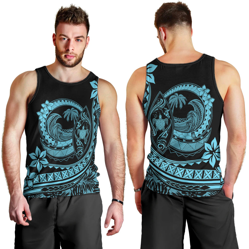 Polynesian Plumeria Men Tank Top Ride The Waves - Turquoise LT7 - Polynesian Pride