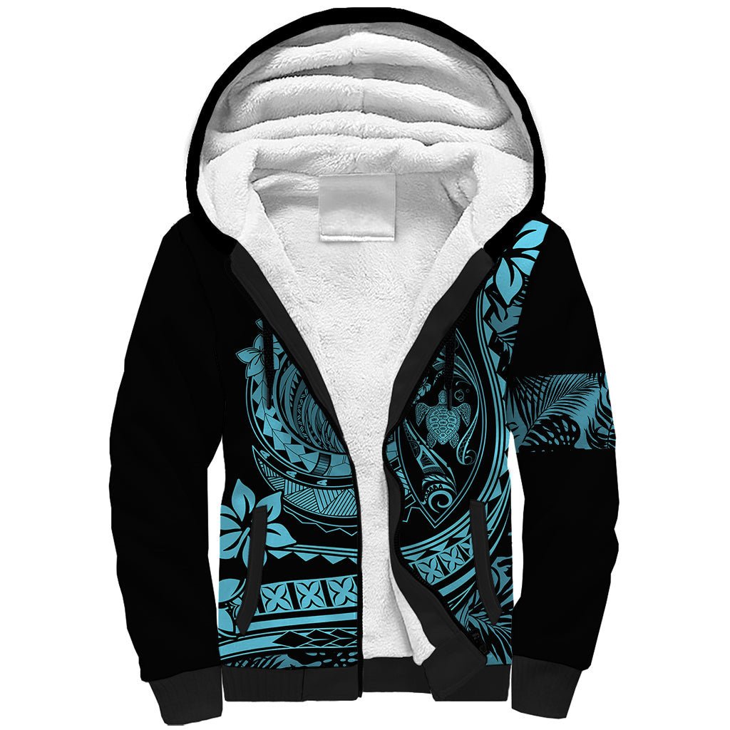 Polynesian Plumeria Sherpa Hoodie Ride The Waves - Turquoise LT7 Unisex Turquoise - Polynesian Pride