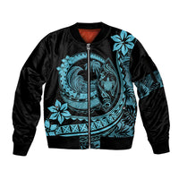 Polynesian Plumeria Sleeve Zip Bomber Jacket Ride The Waves - Turquoise LT7 Unisex Turquoise - Polynesian Pride