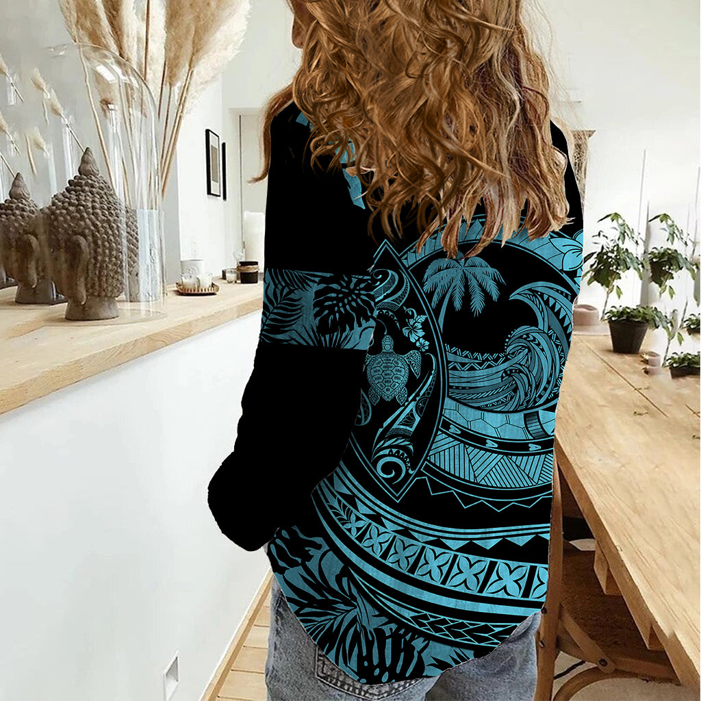 Polynesian Plumeria Women Casual Shirt Ride The Waves - Turquoise LT7 - Polynesian Pride