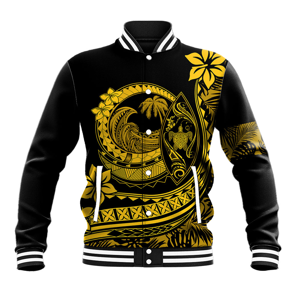 Polynesian Plumeria Baseball Jacket Ride The Waves - Yellow LT7 Unisex Yellow - Polynesian Pride