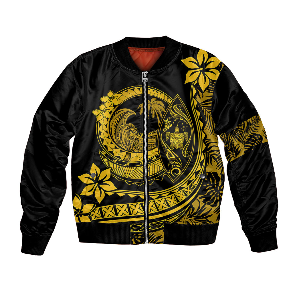 Polynesian Plumeria Bomber Jacket Ride The Waves - Yellow LT7 Unisex Yellow - Polynesian Pride