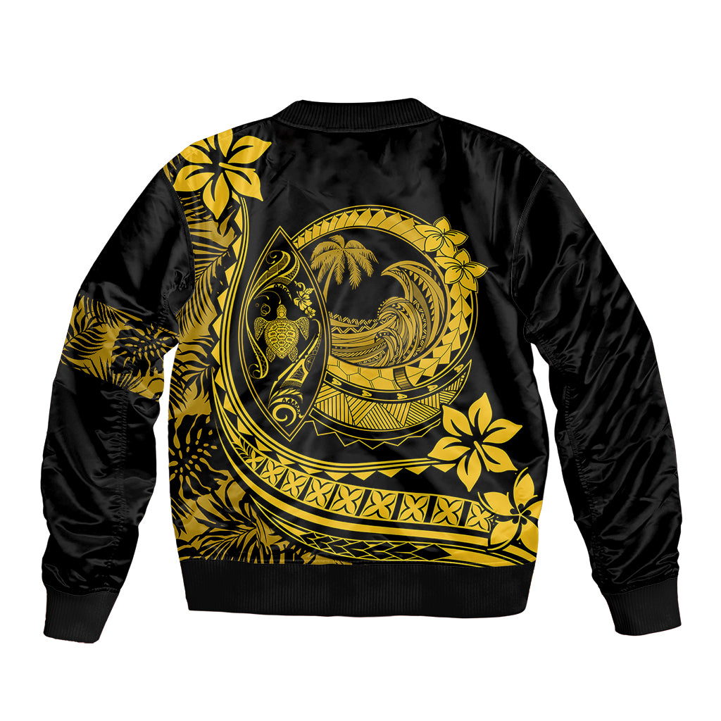 Polynesian Plumeria Bomber Jacket Ride The Waves - Yellow LT7 - Polynesian Pride