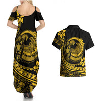 Polynesian Plumeria Couples Matching Summer Maxi Dress and Hawaiian Shirt Ride The Waves - Yellow LT7 - Polynesian Pride