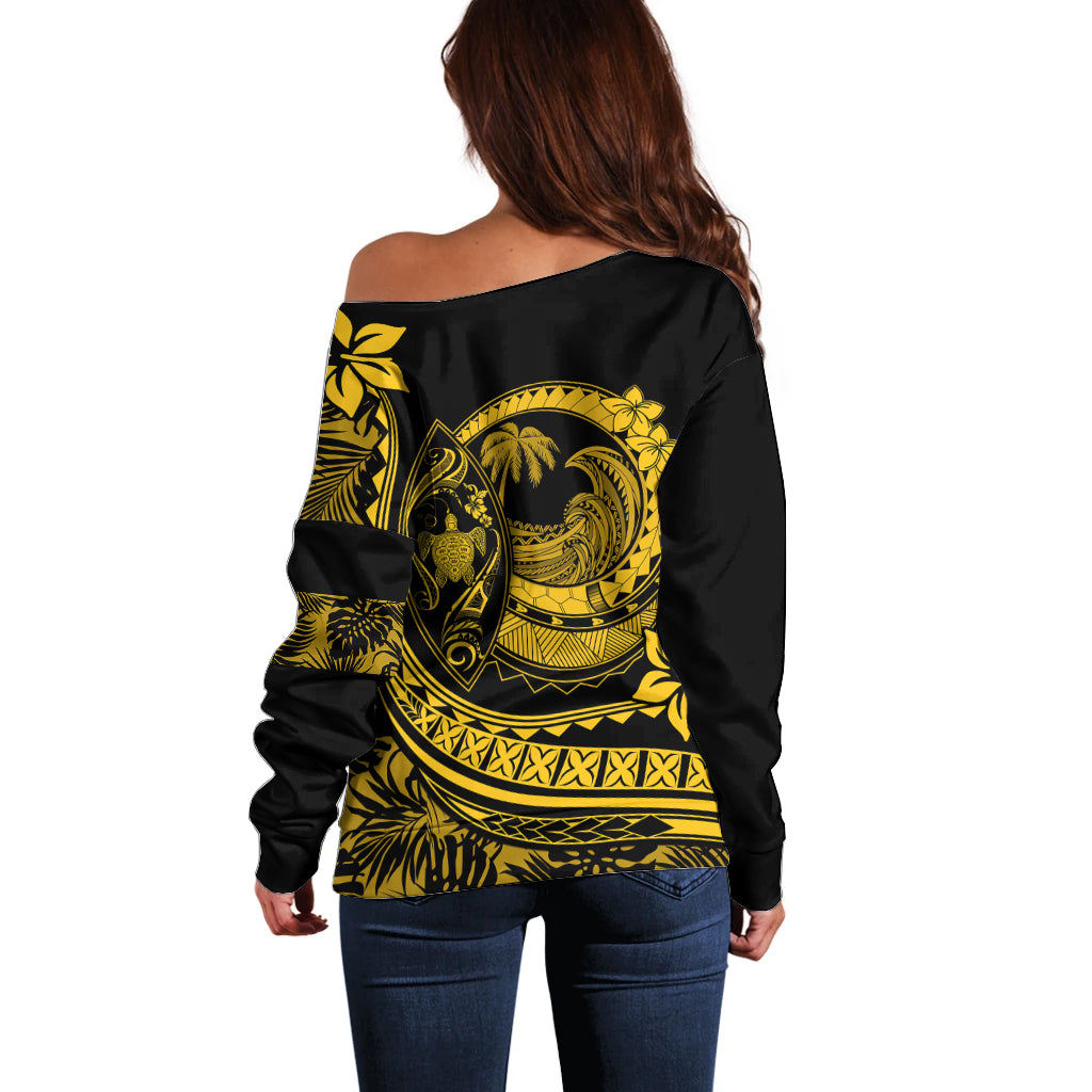 Polynesian Plumeria Off Shoulder Sweater Ride The Waves - Yellow LT7 - Polynesian Pride