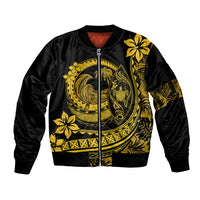 Polynesian Plumeria Sleeve Zip Bomber Jacket Ride The Waves - Yellow LT7 Unisex Yellow - Polynesian Pride
