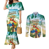 Aloha Hawaii It's 5 o'clock Somewhere Couples Matching Mermaid Dress and Long Sleeve Button Shirt - Polynesian Pride