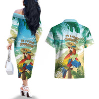 Aloha Hawaii It's 5 o'clock Somewhere Couples Matching Off The Shoulder Long Sleeve Dress and Hawaiian Shirt - Polynesian Pride