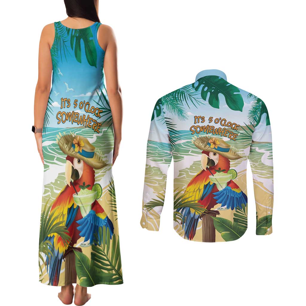 Aloha Hawaii It's 5 o'clock Somewhere Couples Matching Tank Maxi Dress and Long Sleeve Button Shirt - Polynesian Pride
