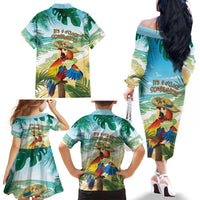 Aloha Hawaii It's 5 o'clock Somewhere Family Matching Off The Shoulder Long Sleeve Dress and Hawaiian Shirt - Polynesian Pride