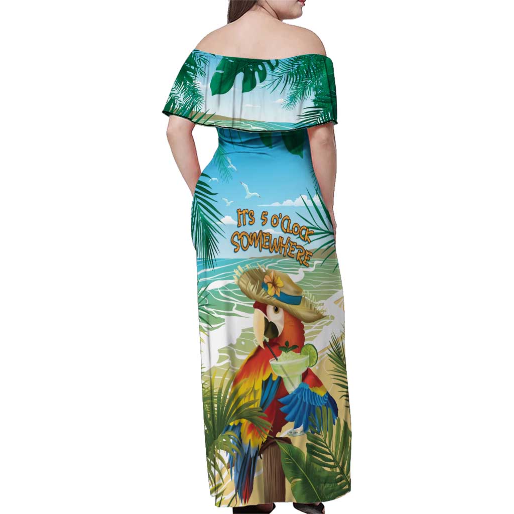 Aloha Hawaii It's 5 o'clock Somewhere Family Matching Off Shoulder Maxi Dress and Hawaiian Shirt - Polynesian Pride