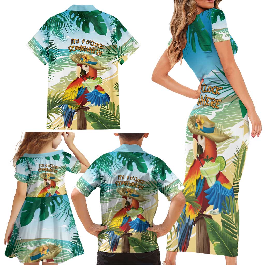 Aloha Hawaii It's 5 o'clock Somewhere Family Matching Short Sleeve Bodycon Dress and Hawaiian Shirt - Polynesian Pride