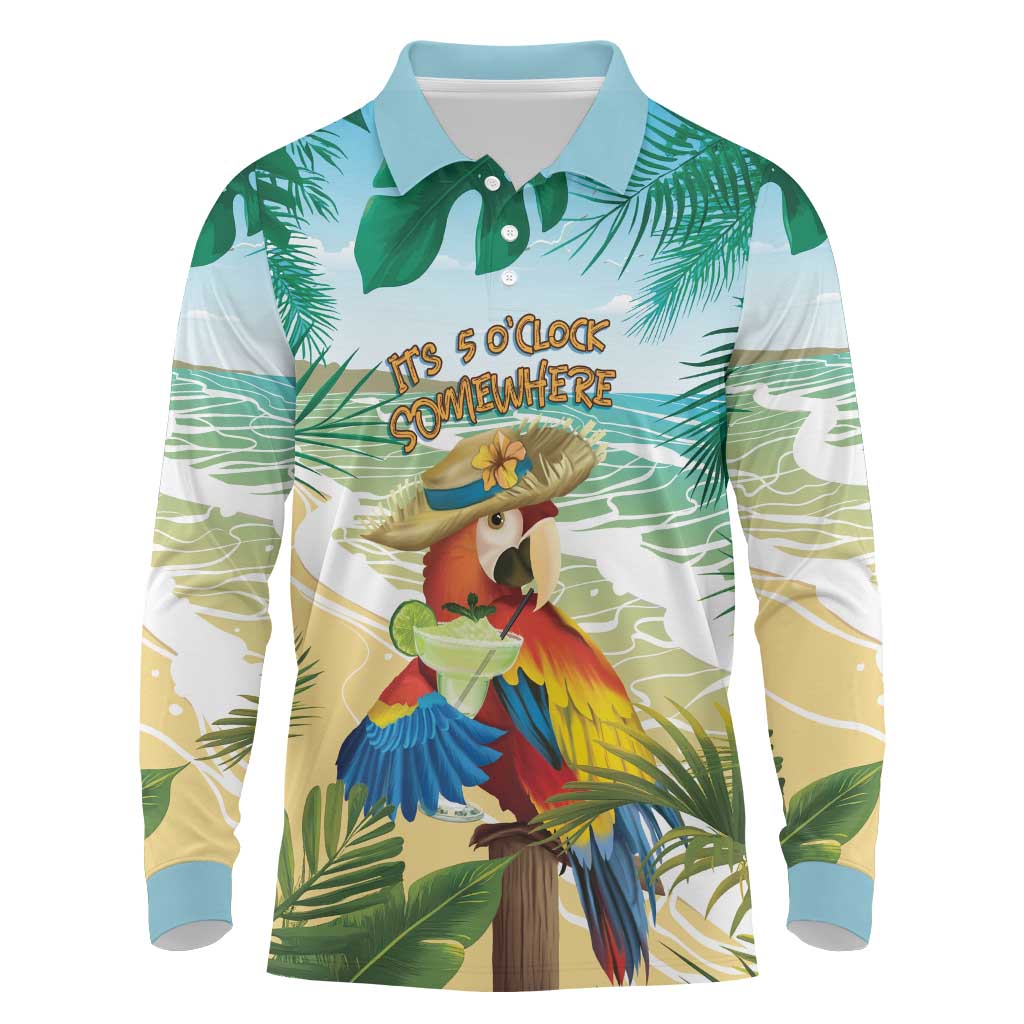Aloha Hawaii It's 5 o'clock Somewhere Long Sleeve Polo Shirt - Polynesian Pride