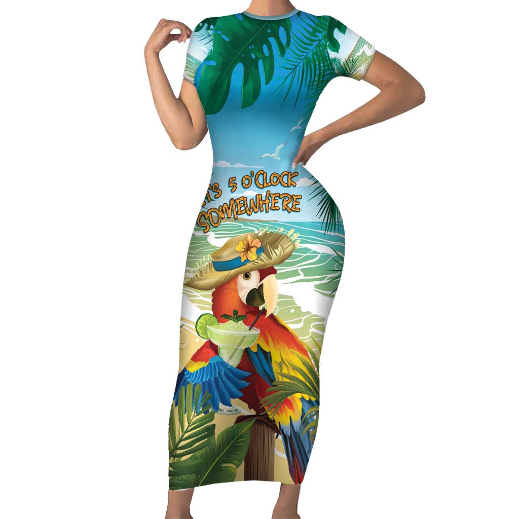 Aloha Hawaii It's 5 o'clock Somewhere Short Sleeve Bodycon Dress - Polynesian Pride