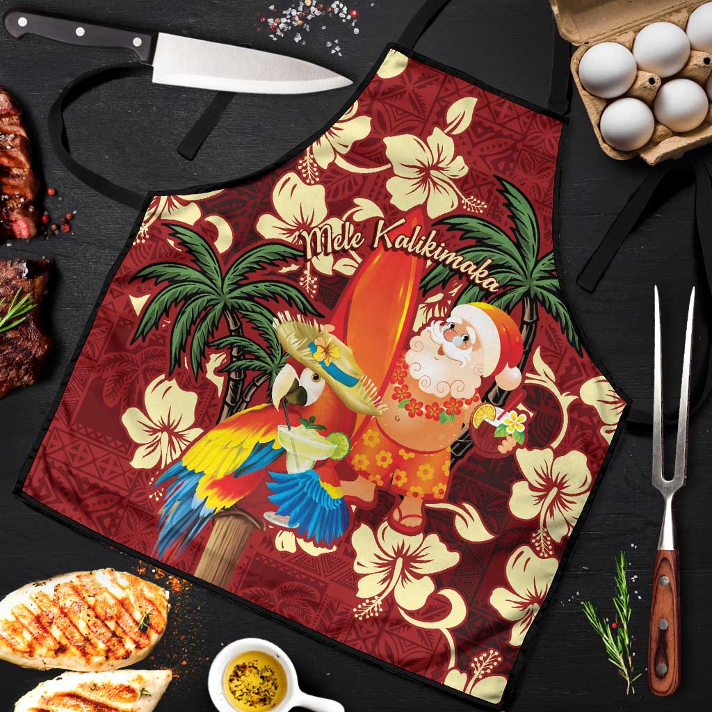 Crimson Red Tropical Christmas Hawaii Tapa Apron Aloha Santa Drink Party - Polynesian Pride