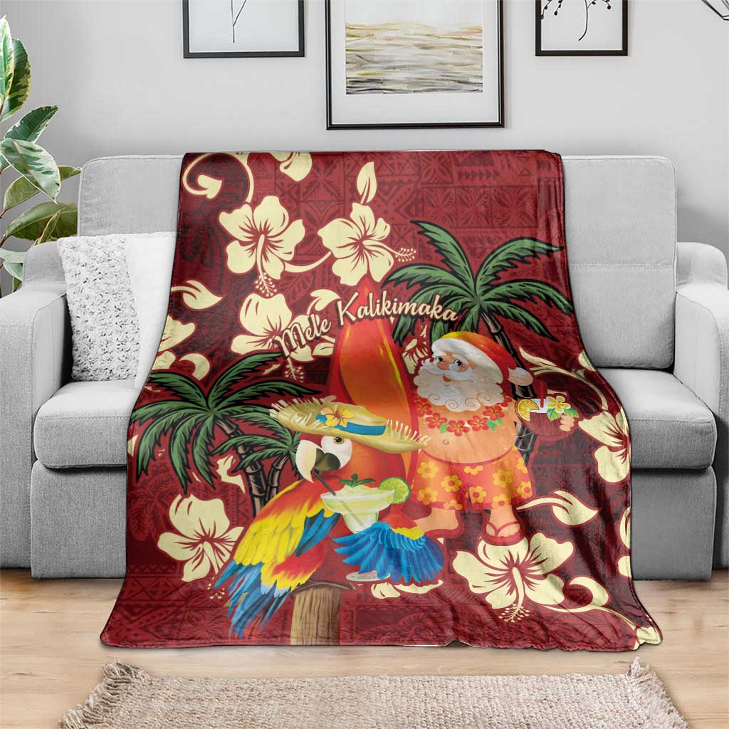 Crimson Red Tropical Christmas Hawaii Tapa Blanket Aloha Santa Drink Party - Polynesian Pride